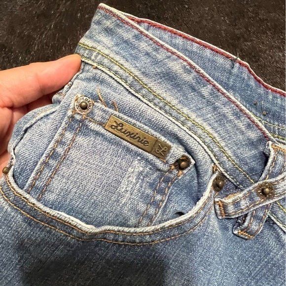 LUXIRIE by LRG embroidered Boot Cut Denim Jeans Vintage 90s Y2K fashion size 9 - Picture 11 of 16
